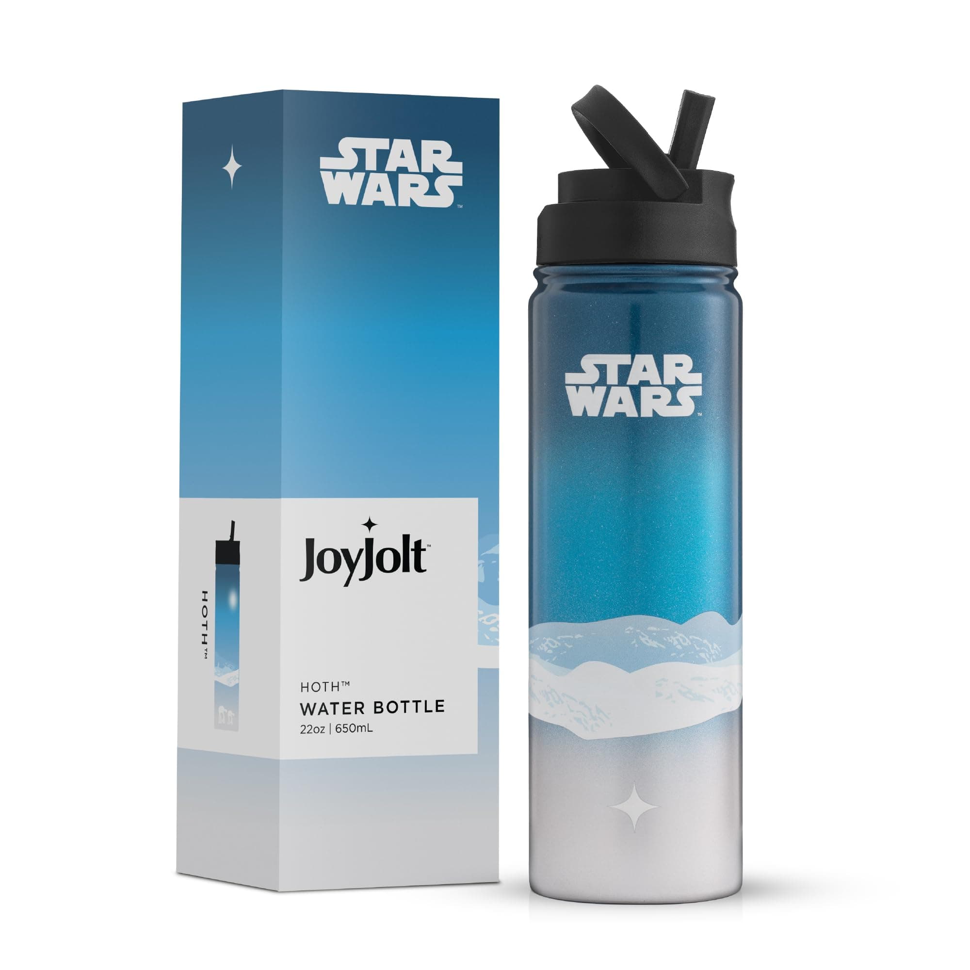 JoyJolt Stainless Steel Star Wars Water Bottle 22 oz with Straw Lid, BPA-Free Sports and Travel Vacuum Insulated Water Bottle, Destination Collection Hoth Bottle, Star Wars Gifts