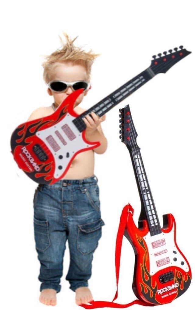 kids guitar rockband for your upcoming superstar by sceva,battery operated music and lights rock band guitar for kids (Multi color) your kids will have fun
