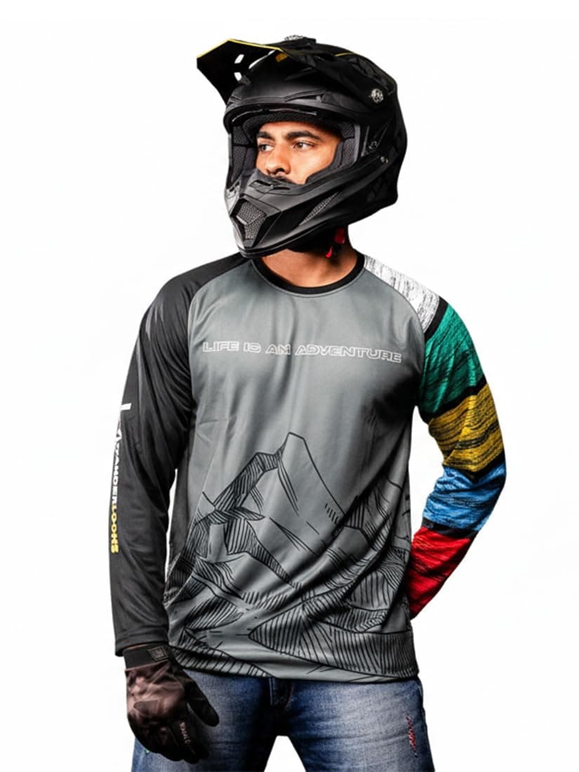 WANDERLOOMS Bike Rider Jersey for Men Full Sleeve T-Shirt Round Neck Trackside Thunder Graphic Printed Riding Clothes Sports Tshirt