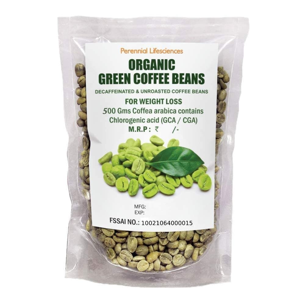 Perennial Lifesciences Decaffeinated Organic Green Coffee Beans for Weight Management and Appetite Suppressant (500 g)