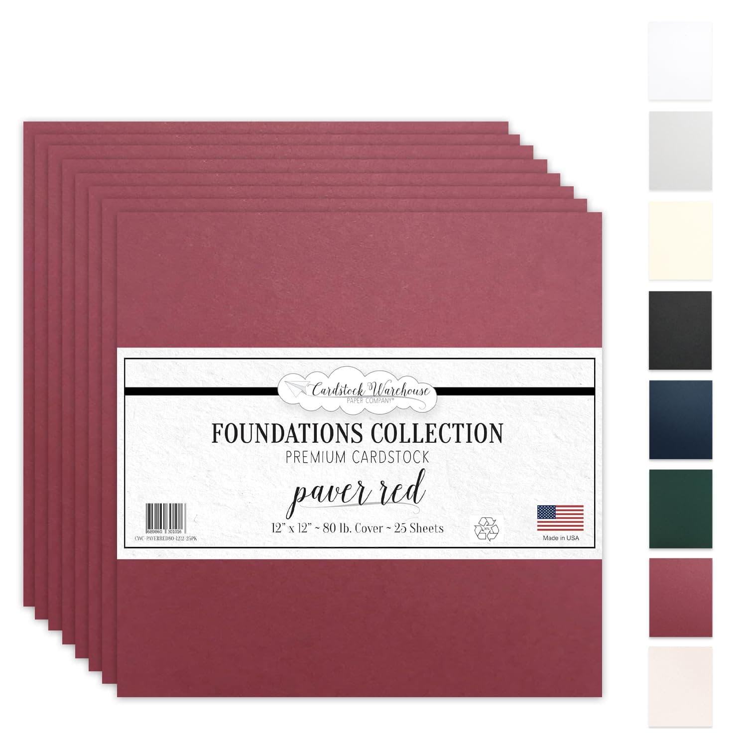 Cardstock Warehouse Foundations 100% Recycled Paver Red Burgundy Cardstock Paper - 25 Sheets, 12 x 12” - 80lb / 215 GSM, Premium Dark Red Card Stock for Card Making, Scrapbooking & DIY Projects
