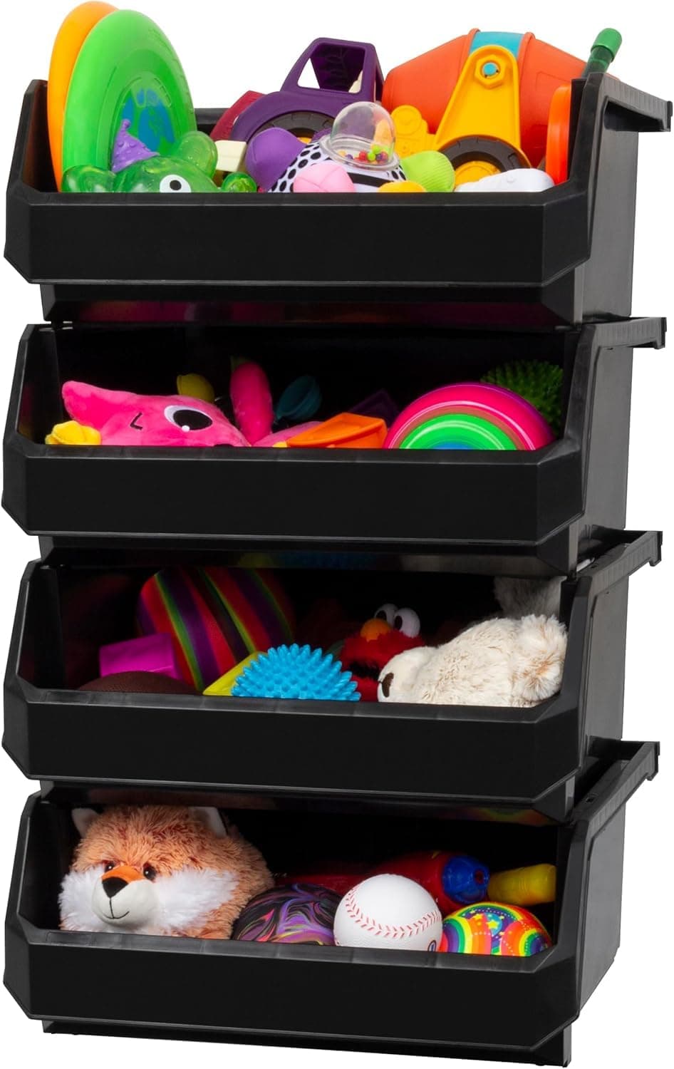 Extra Large Plastic Containers for Organizing and Storage Bins for Closet, Kitchen, Office, or Pantry Organization, 14.75-Inch x 16.5-Inch x 7-Inch 4-Pack, Black