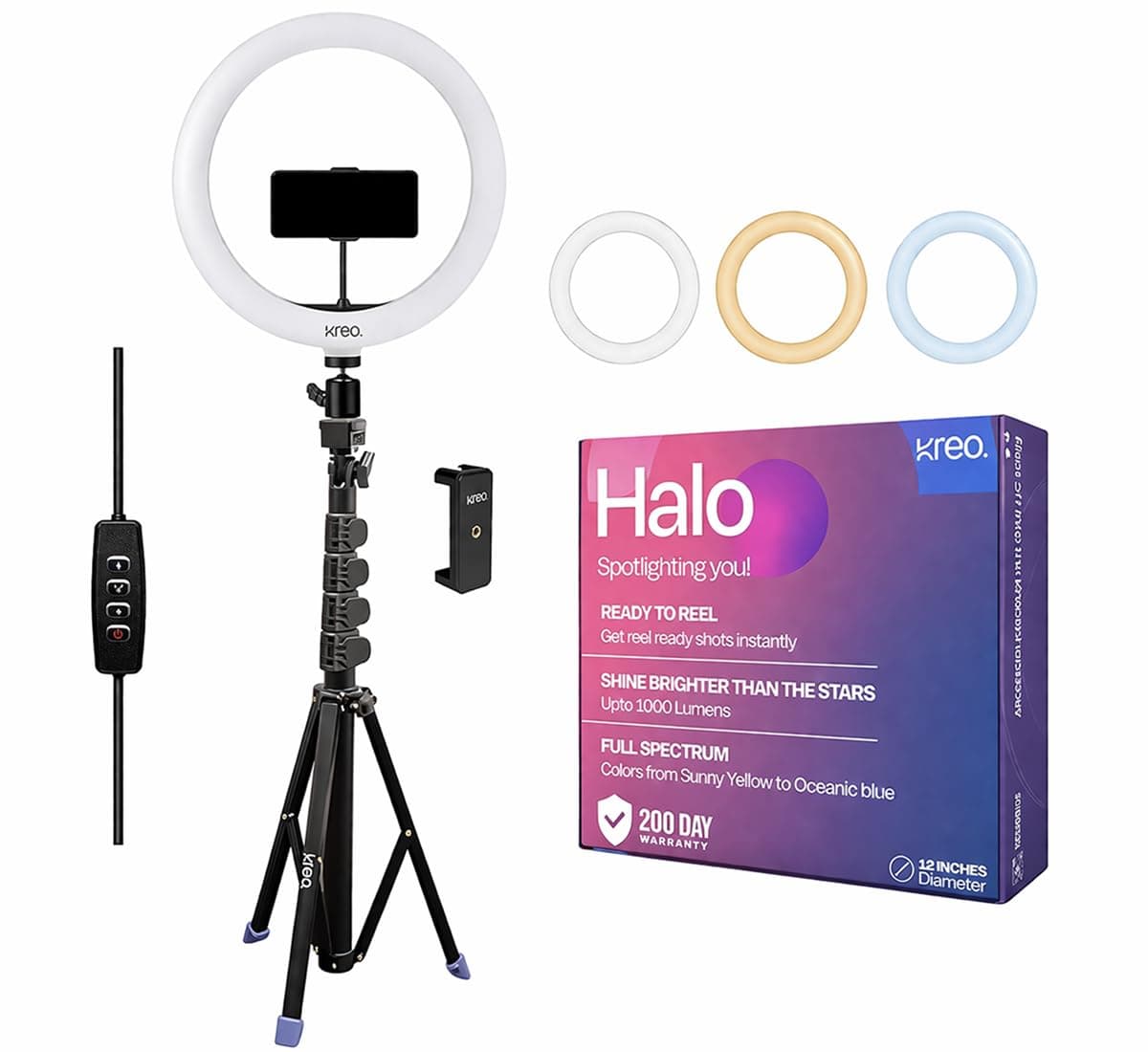 Kreo Ring Light 12" for Video Shooting Professional Studio Light with Stand, Ringlight kit for YouTube Instagram with Accessories (12" RL W/Tripod)