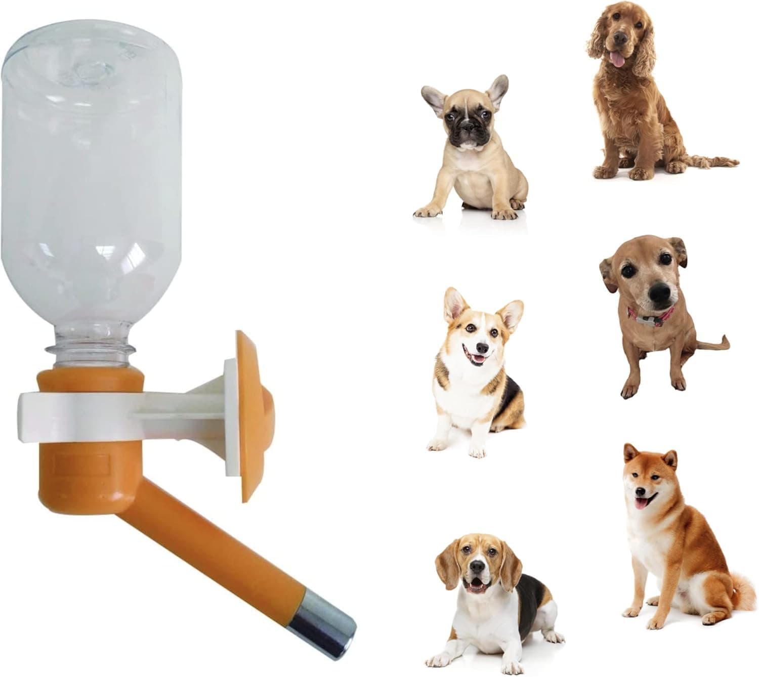 Patented No-Drip Dog Water Bottle/Feeder for Dogs/Cats and Other Small-Medium Sized Animals - for Cages, Crates or Wall Mount. 10.2 Oz. Mess Free Leak-Proof Nozzle 16mm, Orange (C590)