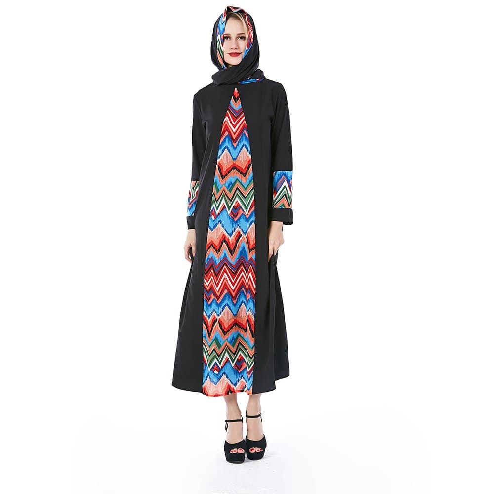 Beauty Garden Women Patchwork Muslim Wear Arab Islamic Maxi White Dress with Turban Zip in Front Centre