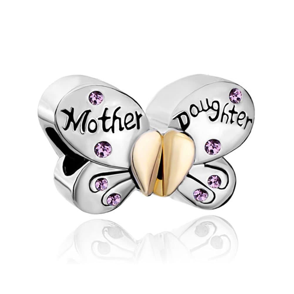 Butterfly Mother Daughter Charms Jewelry Jan-Dec Simulated Birthstone Spacer Beads for Bracelet