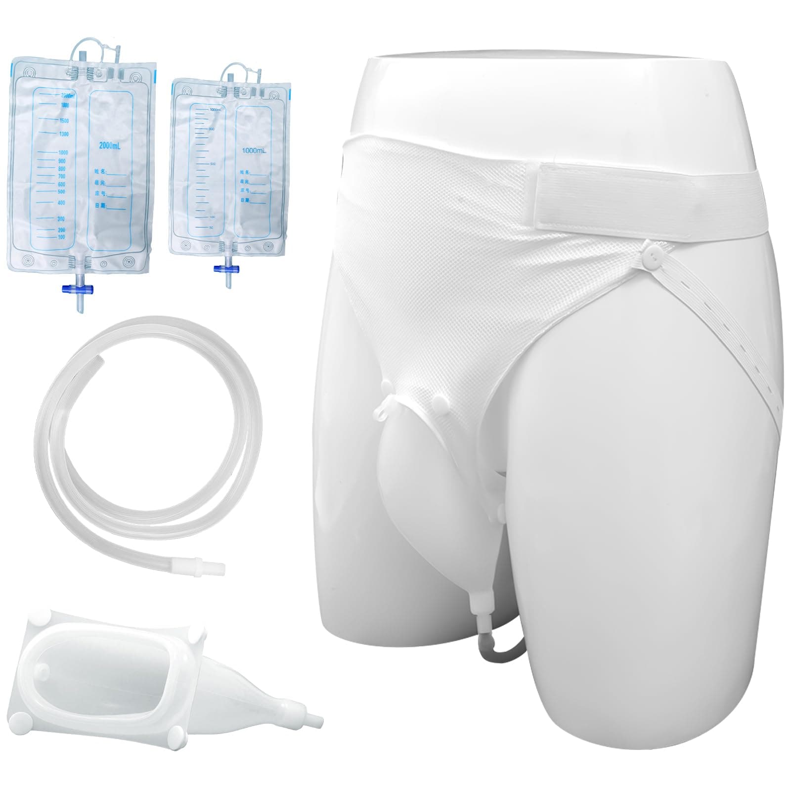 Wearable Urine Collection Bag for Elderly, Portable Urinals for Men, Reusable Male Urine Bags, Elderly Urinal with External Urine Bags(2000ML*1+1000ML*1) for Bedridden Patients