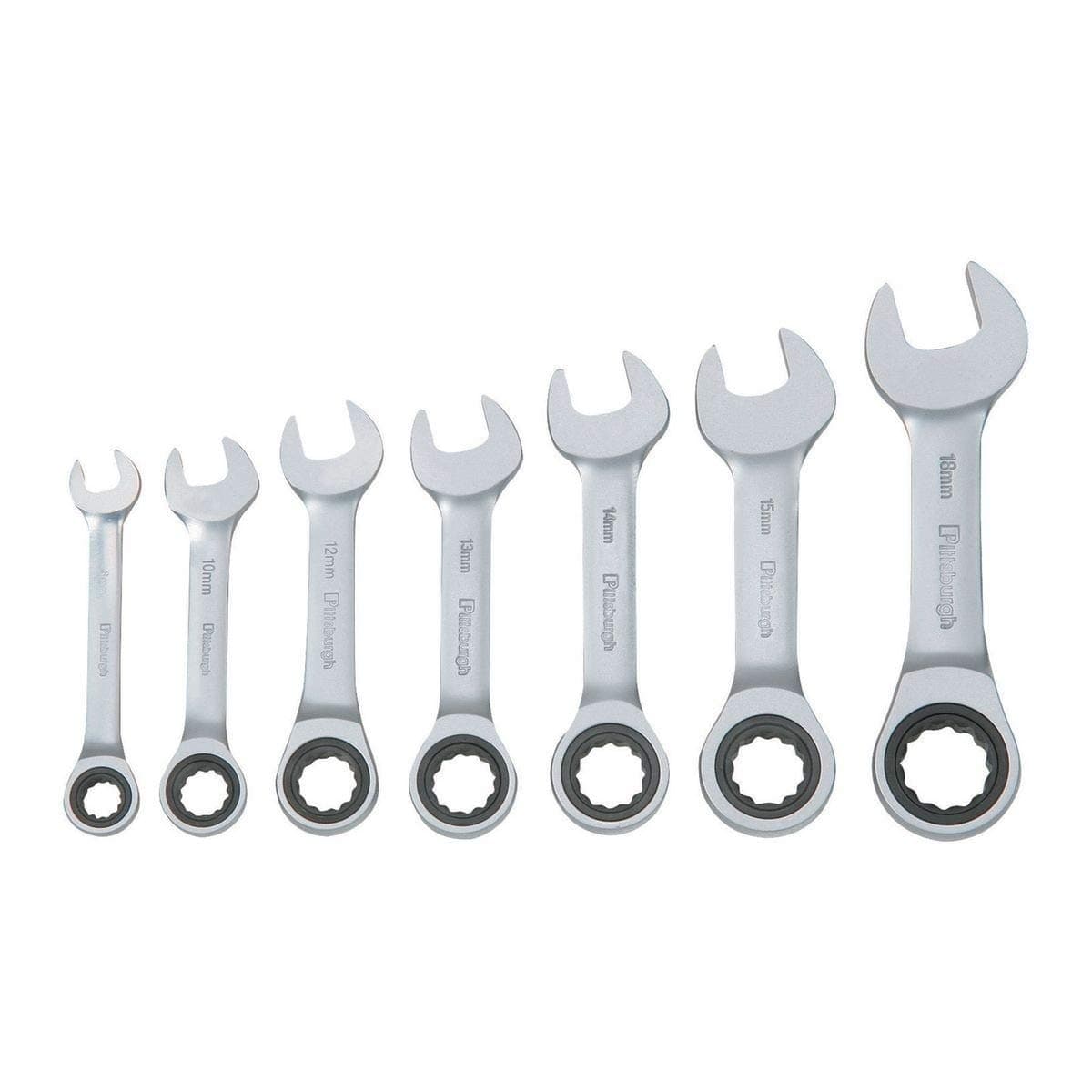 PittsburghProfessional 7 Piece Metric Stubby Ratcheting Combo Wrench Set
