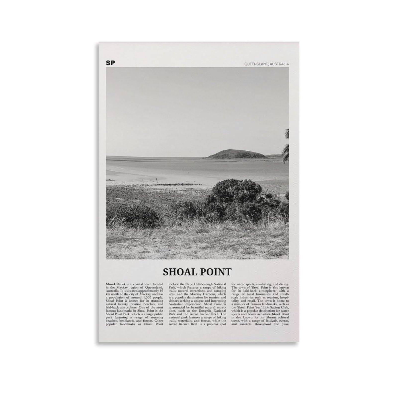 Stampa Shoal Point in Bianco E Nero, Arte Della Parete Shoal Point, Poster Canvas Wall Art Print Poster For Home School Office Decor 16x24inch(40x60cm)