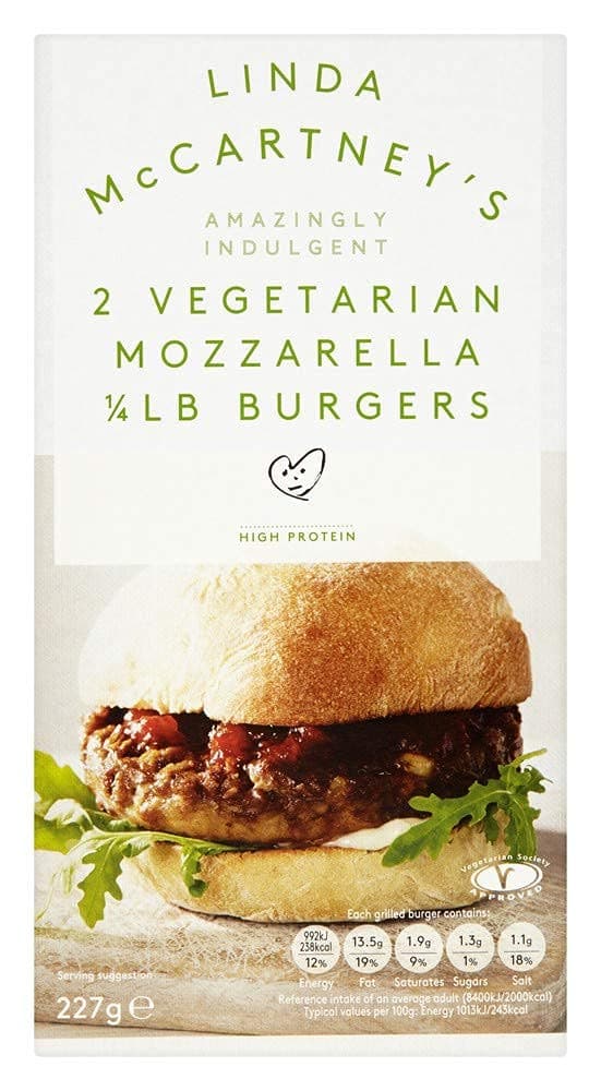 Linda McCartney 2 Vegetarian Mozzarella 1/4 lb Burgers 227 g (frozen)