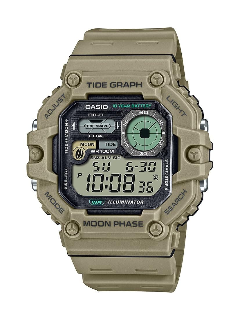 Casio Illuminator Tide Graph Moon Phase 10 Year Battery Digital Watch WS-1700H-5AV, Beige, Modern, beige, Modern