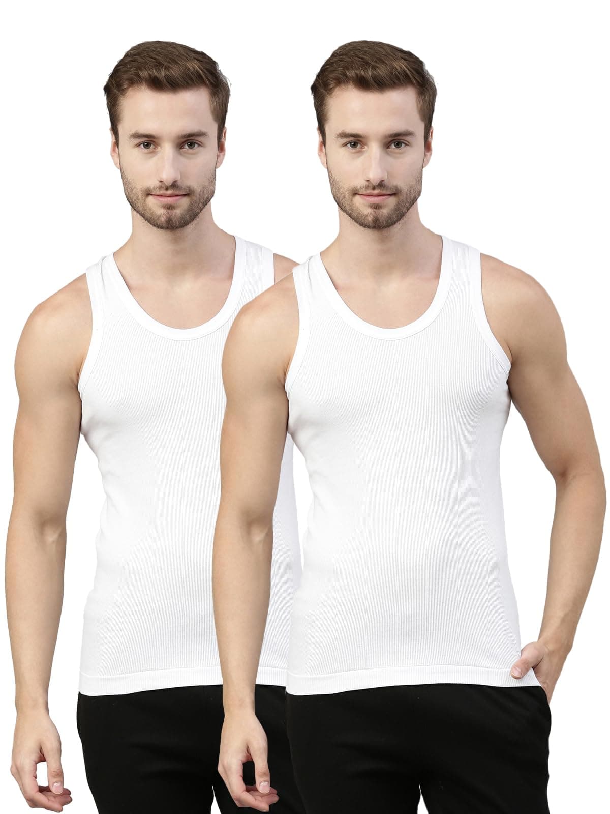 Dixcy Scott Originals Men's Solid 100% Combed Cotton Itch-Free & Comfortable Round Neck Sleeveless Under Regular Fit Shirt Tank Fit Vest Innerwear - Victory Durby | Pack of 2 Print May Vary
