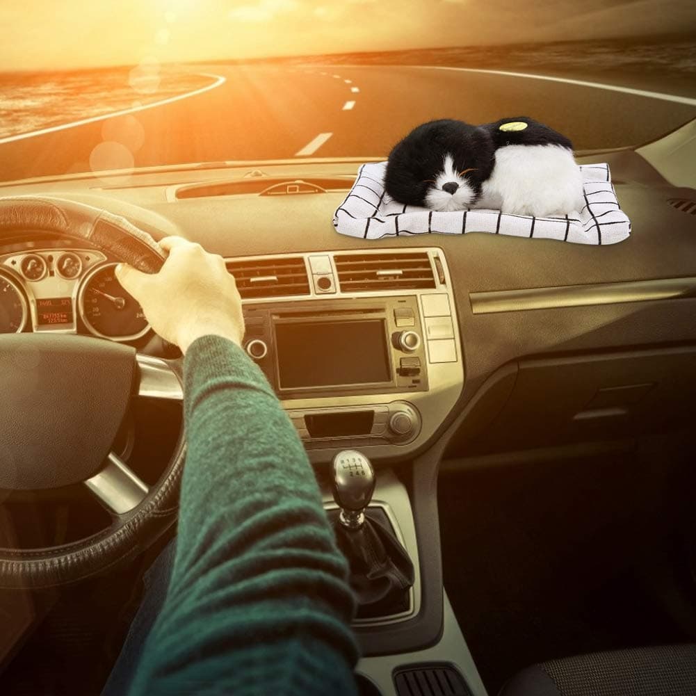 Depisuta Realistic Simulation Animal Doll, 6.9 X 5.3 Inch Sleeping Dog Stuffed Animal, for Decoration Kids(Sleeping dog on black and white gingham mat)