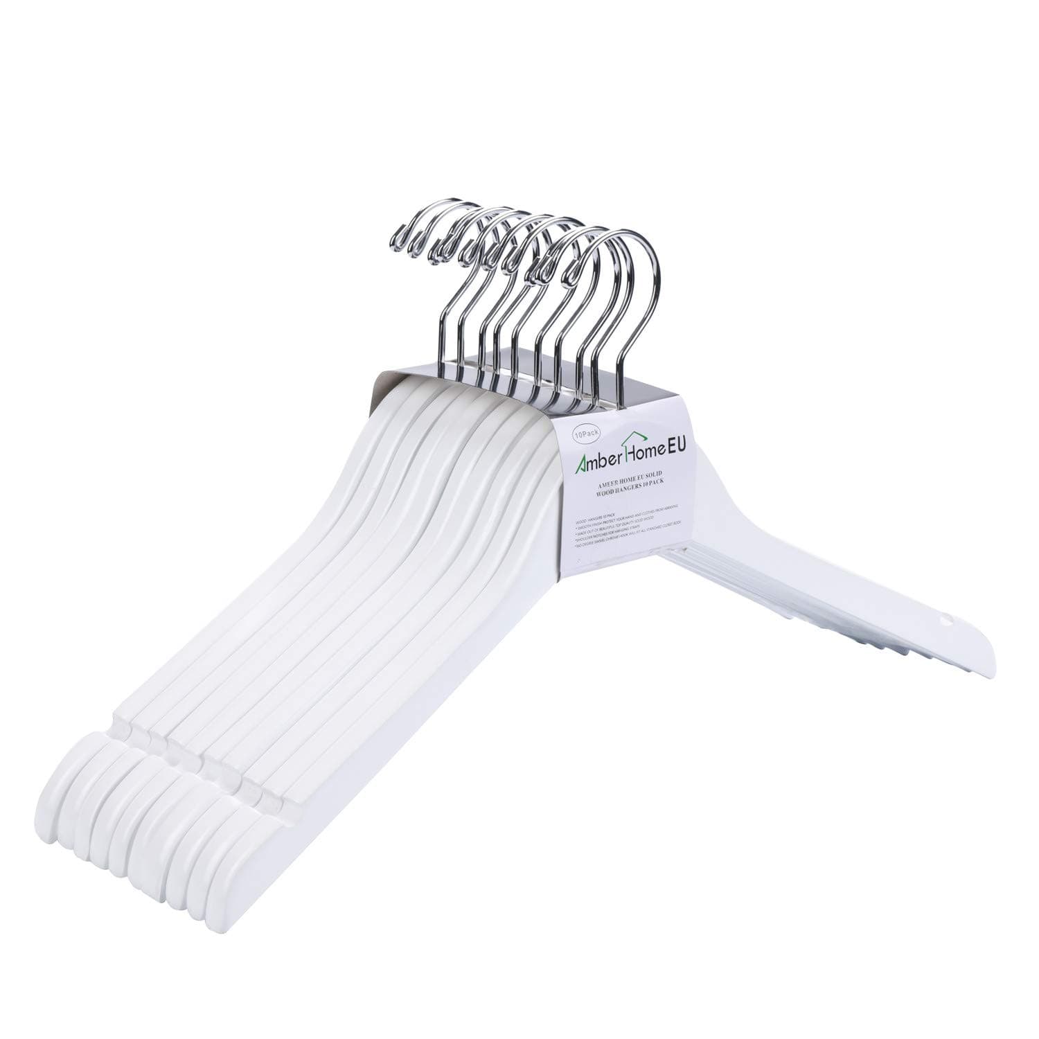 Amber Home 44.5cm White Solid Gugertree Wooden Clothes Hangers 10pcs, Smooth Wood Hanger for Shirt Coat Dresses Wedding Jacket with Notches and Swivel Hook