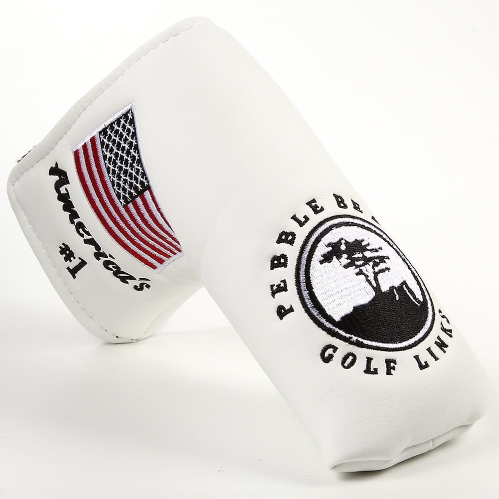 TOHMLAPE Golf Putter Club Head Cover Headcover Pebble Beach America's US Flag Embroidered Blade for All Brands Scotty Cameron Ping Taylormade Odyssey Cobra Ping Mizuno,Red,Navy blue or white (white)