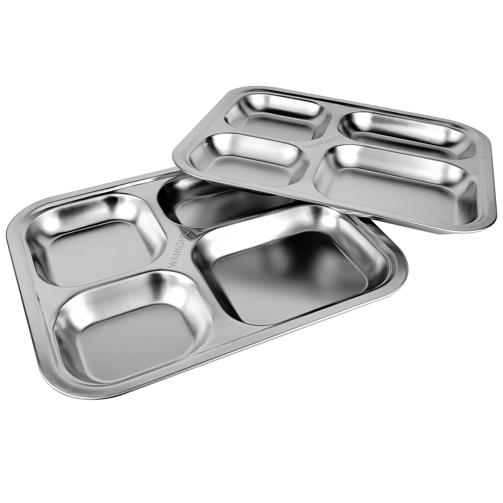 Stainless Steel Divided Plates,2 Pack Stainless Steel Rectangular Divided Plates Tray, 4 Sections Dinner Plates for Adults,Picky Eaters, Campers, and Portion Control (2, 4 divided)