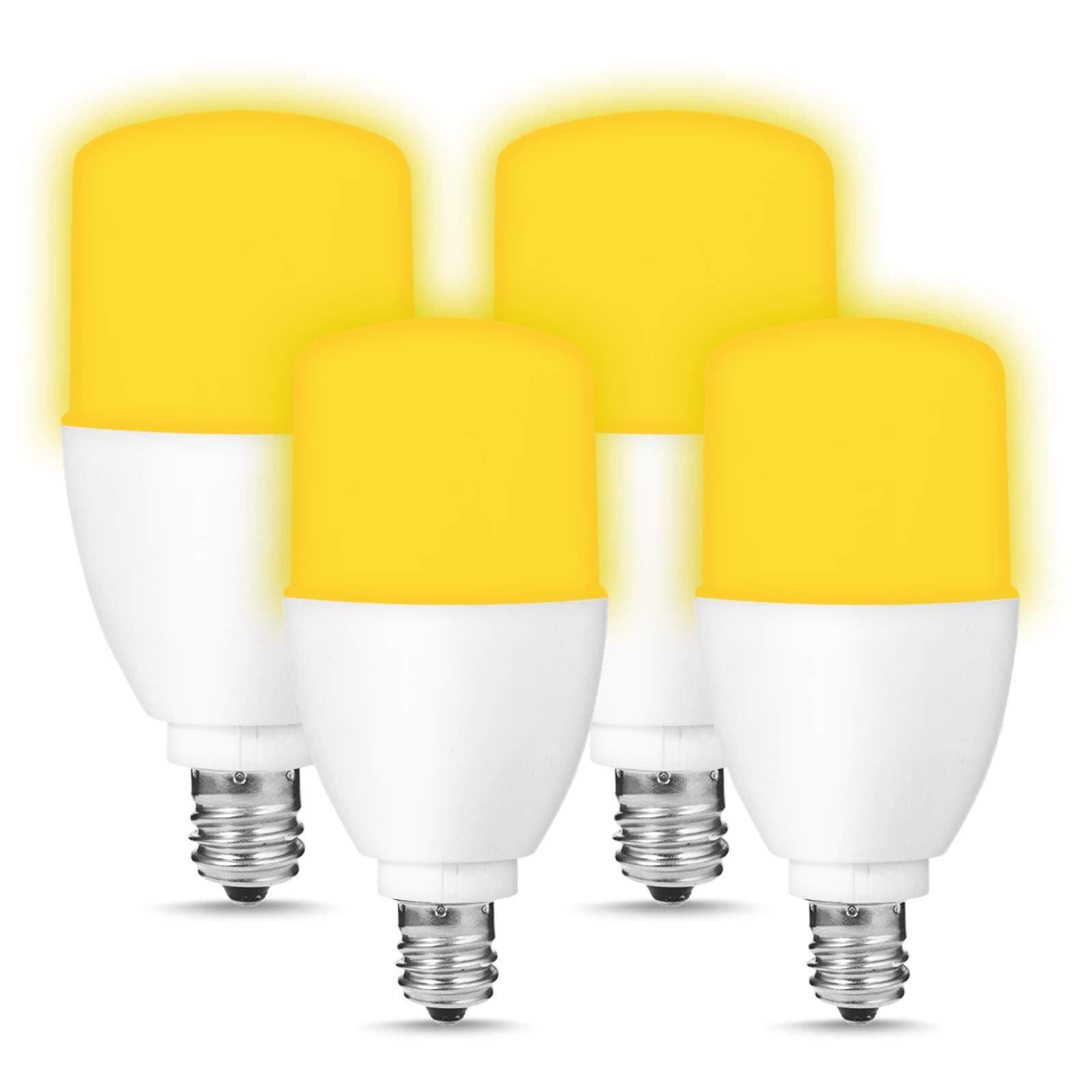Yellow Bug Light Bulb, LED Amber Bug Lights 2000K E12 Candelabra Base, 5W(40W Equivalent), 450 Lumens Outdoor Porch Light, Bedroom Night Light Bulb No Blue Light, Not Dimmable, 4 Pack