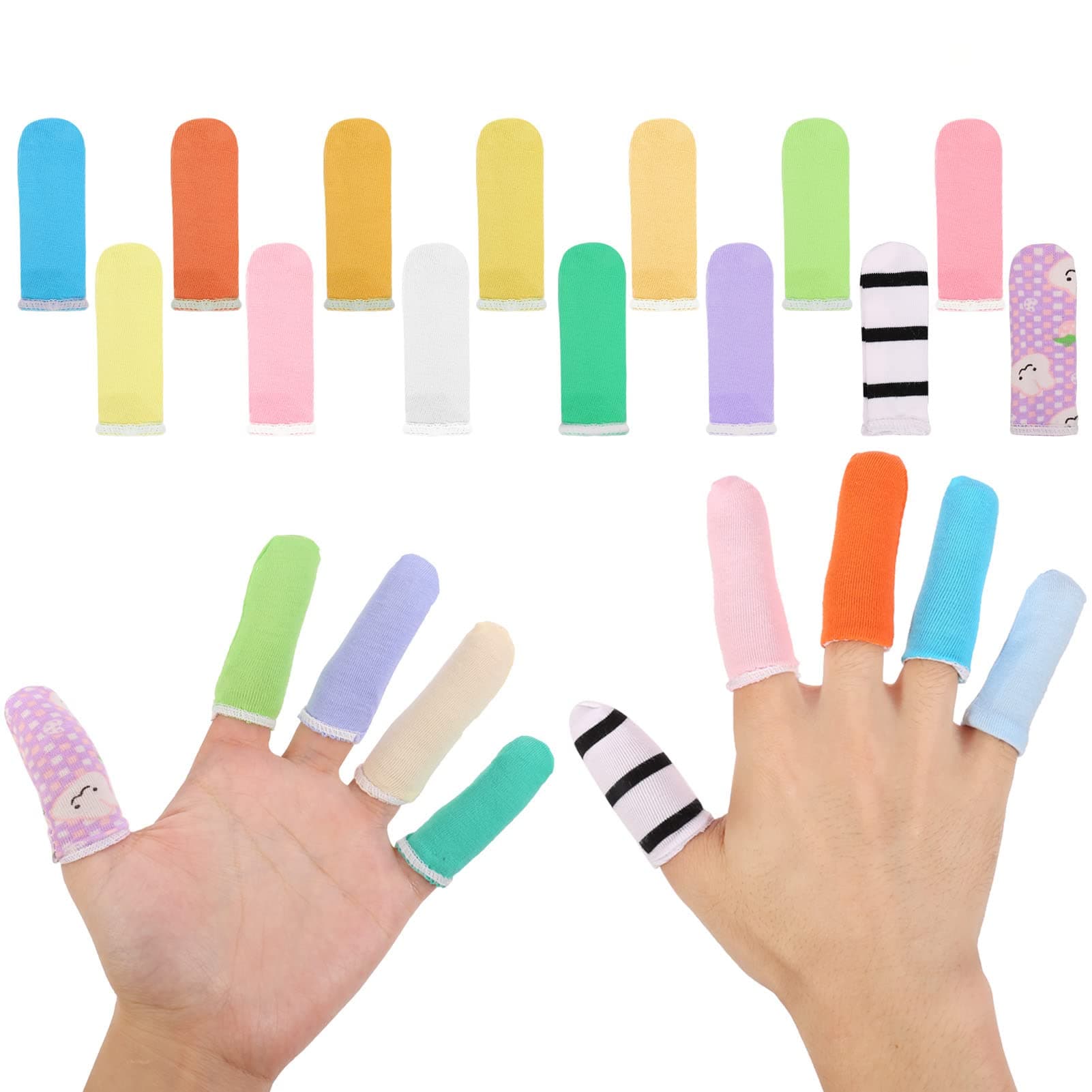 AKlamater 60PCS Finger Cots, Protective Fabric Finger Gloves Sweatproof Finger Tube Protector, Cotton Finger Sleeves (Random Color)