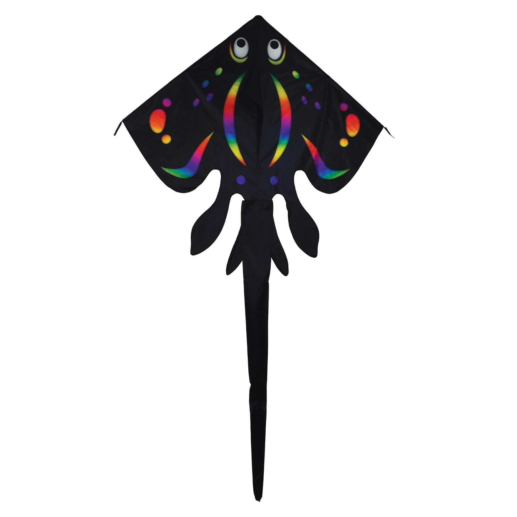 In the Breeze3314-70 Inch Black Stingray Kite - Fun, Easy Flying Kite, Black/Rainbow