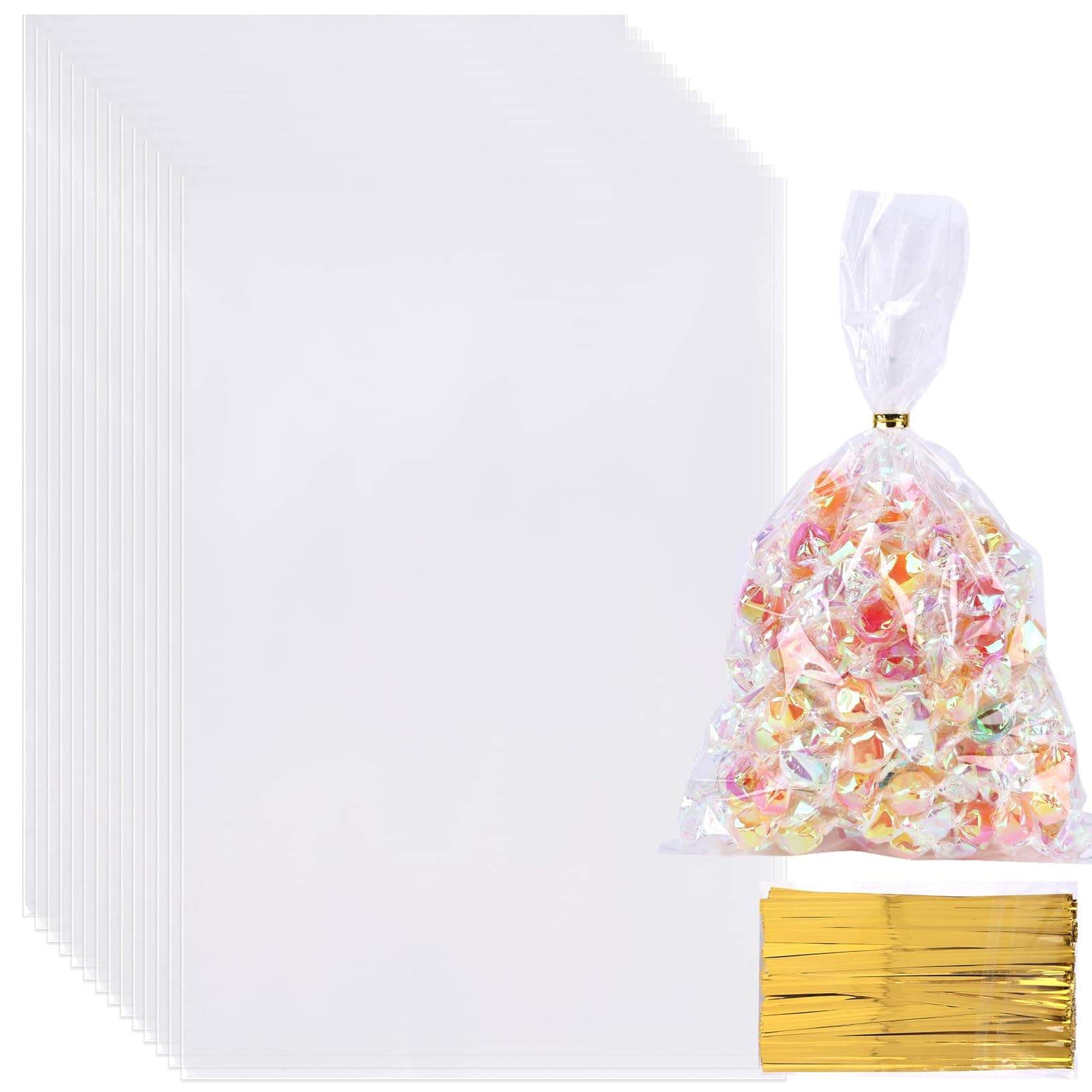 JOHOUSE 200PCS Cellophane Bags Bulk, 6x9inch Clear Gift Bags Christmas Treat Bags with Ties Cookie Bags for Toast Candy Bakery Party Wrapping