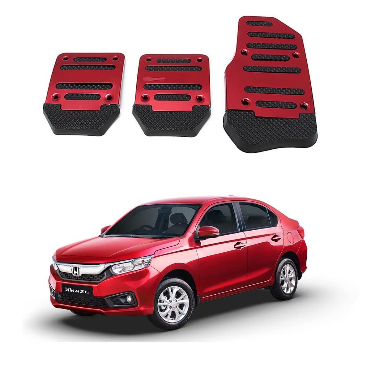 Oshotto 3 Pcs Non-Slip Manual CS-373 Car Pedals Kit Sports Pad Covers Set Compatible with Honda Amaze 2018-2023 (Red)
