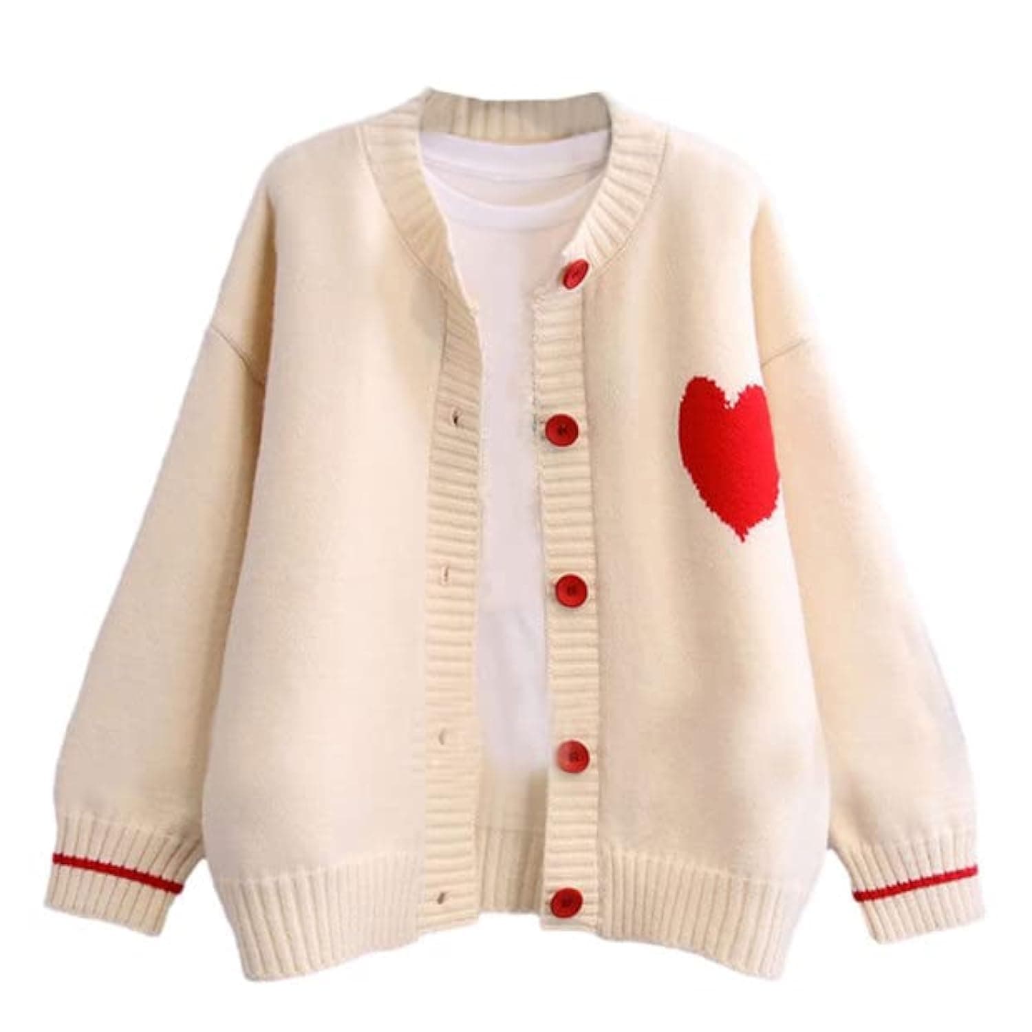 FindThyWomen's Cute Cardigan Sweater Kawaii Love Heart Print Y2K Button Knitted Outerwear
