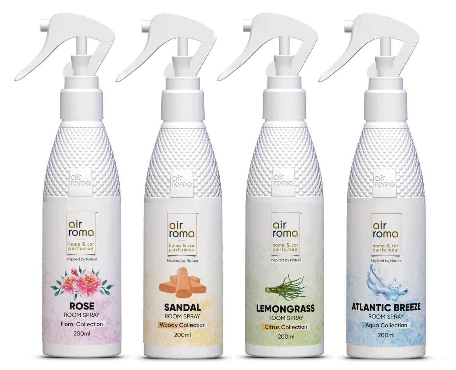 Air Freshener Spray Combo of 4 (200ml Each) | Atlantic Breeze, Sandal, Lemon Grass, Rose | Long-Lasting Odour Eliminator for Living Room, Hotels, Work Space, Office, Toilet