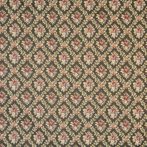 Designer Fabrics F921 54 in. Wide Green44; Red and Dark Blue44; Floral Diamond Tapestry Upholstery Fabric
