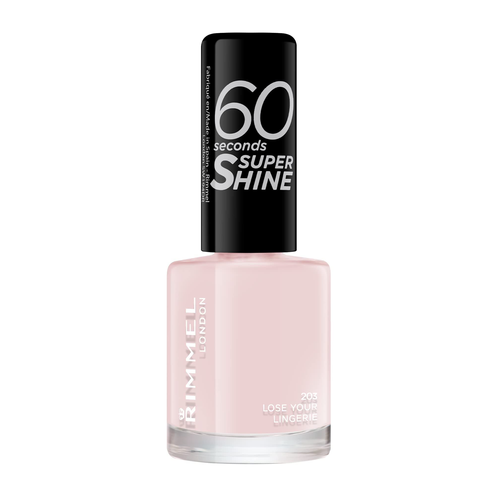 Rimmel 60 Seconds Super Shine Nail Polish, 203 Lose Your Lingerie, Quick-Dry Nail Polish, Ultra-Shiny Finish, Easy to Apply, Vibrant Colour, Long-Wearing, Clean and Improved Formula, Vegan, 8ml