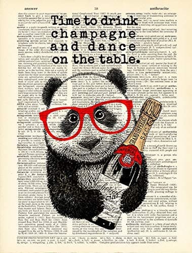Panda Print, Drink Champagne and Dance on the Table, Book Page Artwork