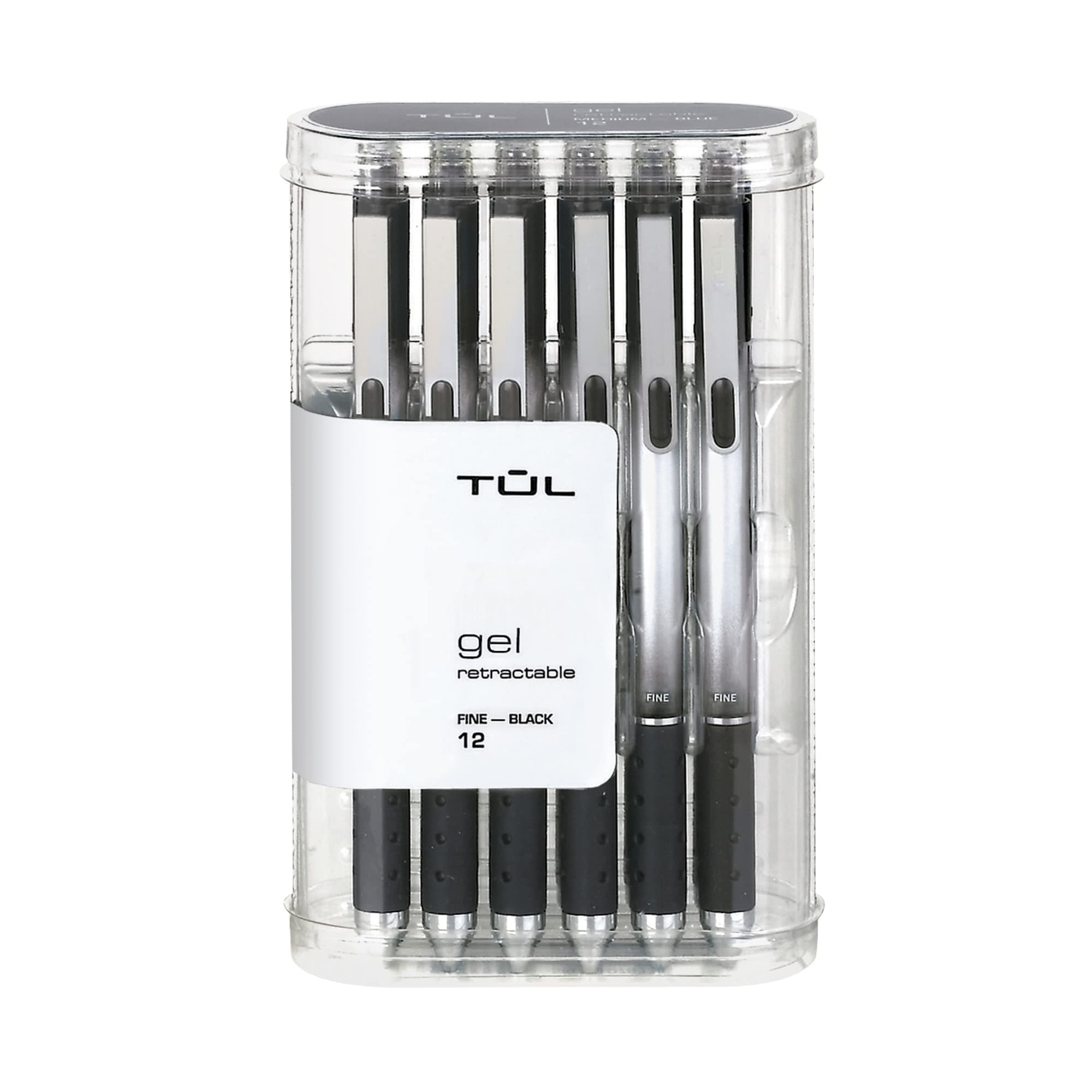 Retractable Gel Pens, Fine Point, 0.5 mm, Gray Barrel, Black Ink, Pack Of 12 Pens