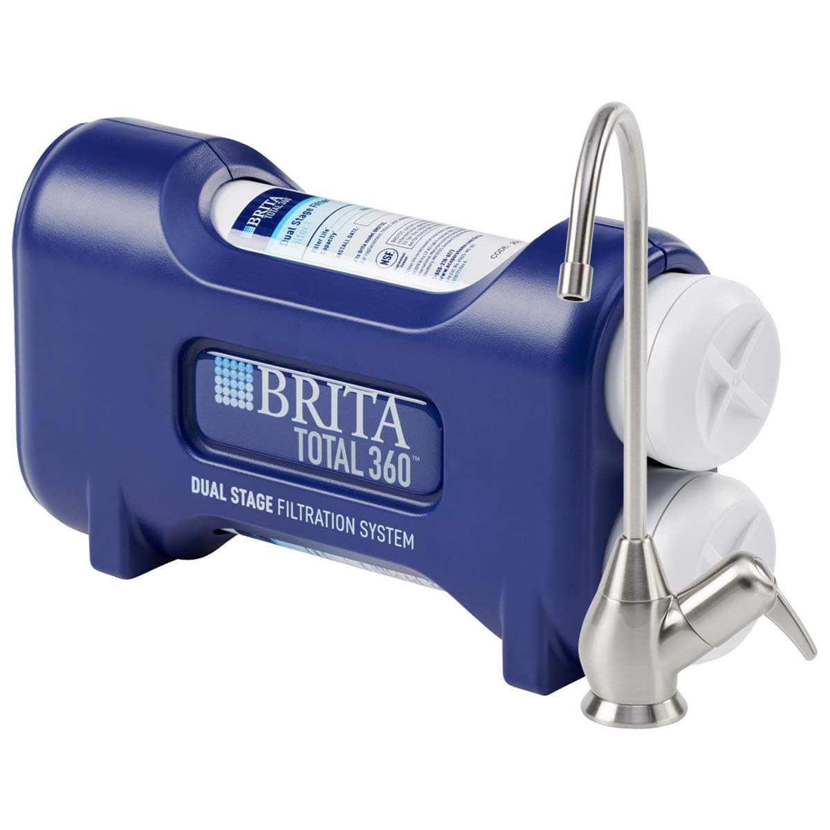 Brita Total 360 BRDTSS Two-Stage Water Filtration System with Brushed Nickel Faucet, Blue
