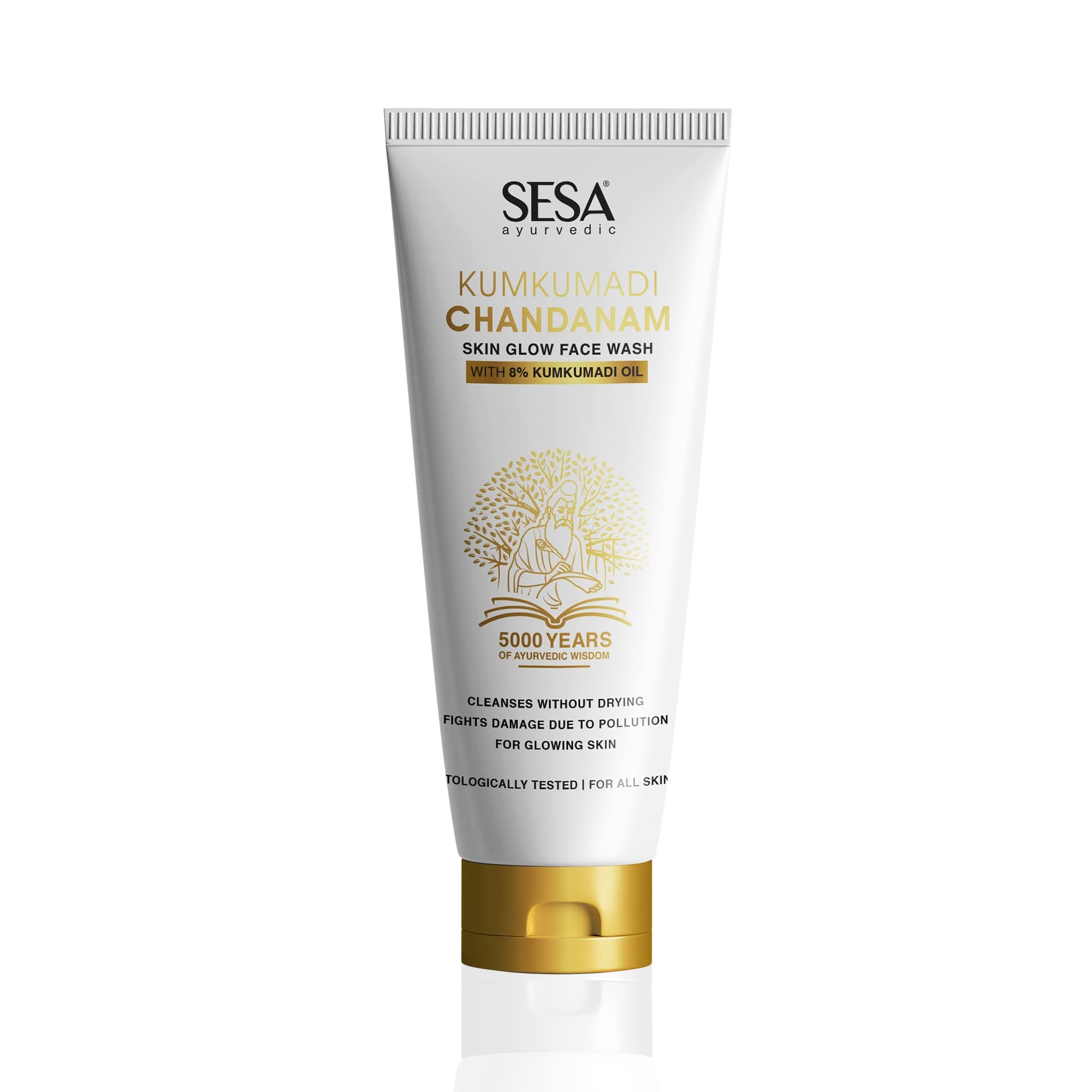 SESA 8% Kumkumadi Chandanam Face Wash 100ml | Glowing Skin, Cleanses without Drying I For Men & Women All Skin Types | Dermatologically Tested