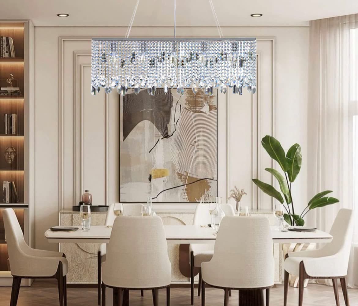 Sofia 40-Inch Crystal Chandelier with Chrome Finish, Chandeliers for Dining Room, Kitchen or Billiard Room, Elegant Room Lighting, 5-Light Crystal Chandeliers, Kitchen Lighting