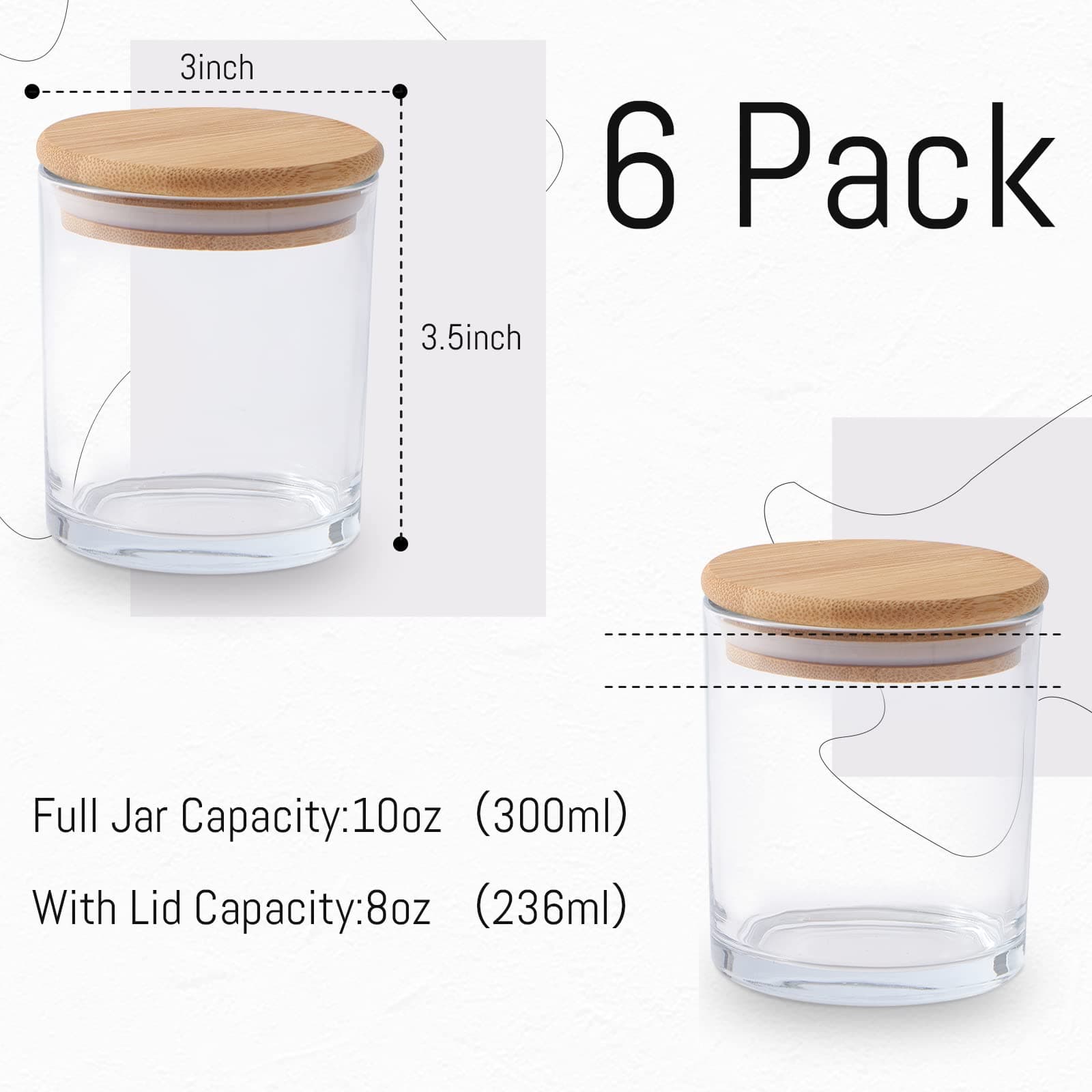 6-Pack 8 Oz Candle Jars for Making Candles - Glass Candle Vessels with Bamboo Lids for DIY Candle, Bulk Empty Clear Candle Containers