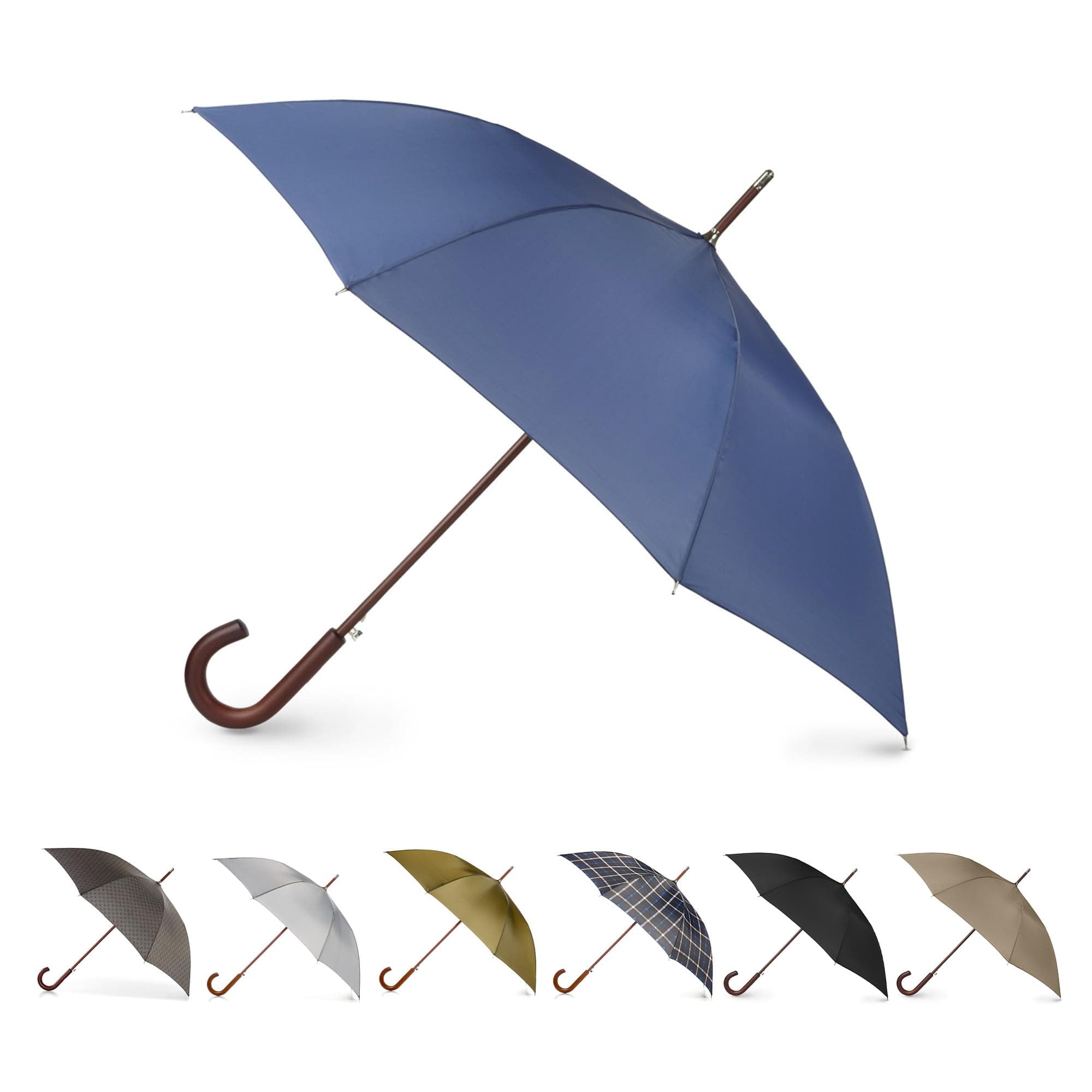 Eco Auto Open Umbrella Classic Wooden J Stick Handle with Easy Grip - Windproof, Rainproof and Durable Canopy Design – Versatile Travel, Perfect for Rainy Days