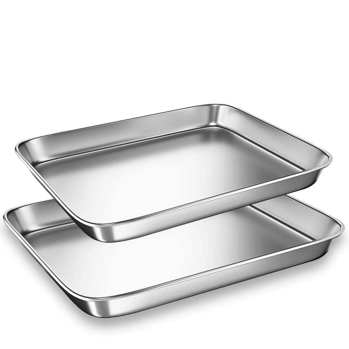 Cookie Sheets Pans for Toaster Oven,Small Stainless Steel Baking Sheet Tray, BYkooc Dishwasher Safe Oven Pan, Anti-rust, Sturdy & Heavy, 9 x 7 x 1 & 10 x 8 x 1 inch, 2 pcs/set