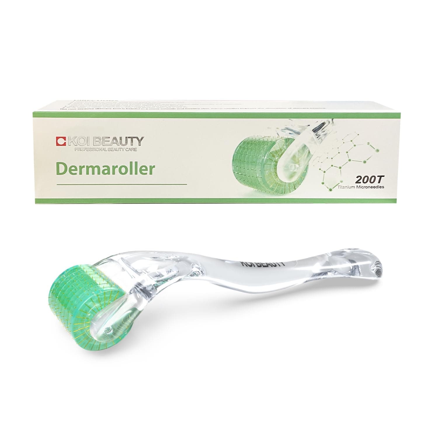 Koi Beauty Derma Roller 200 REAL NEEDLES Professional Microneedling for home Micro Needle 0.25 mm for hair face and body Beard Growth Dermaroller for Men Skin Care Tool