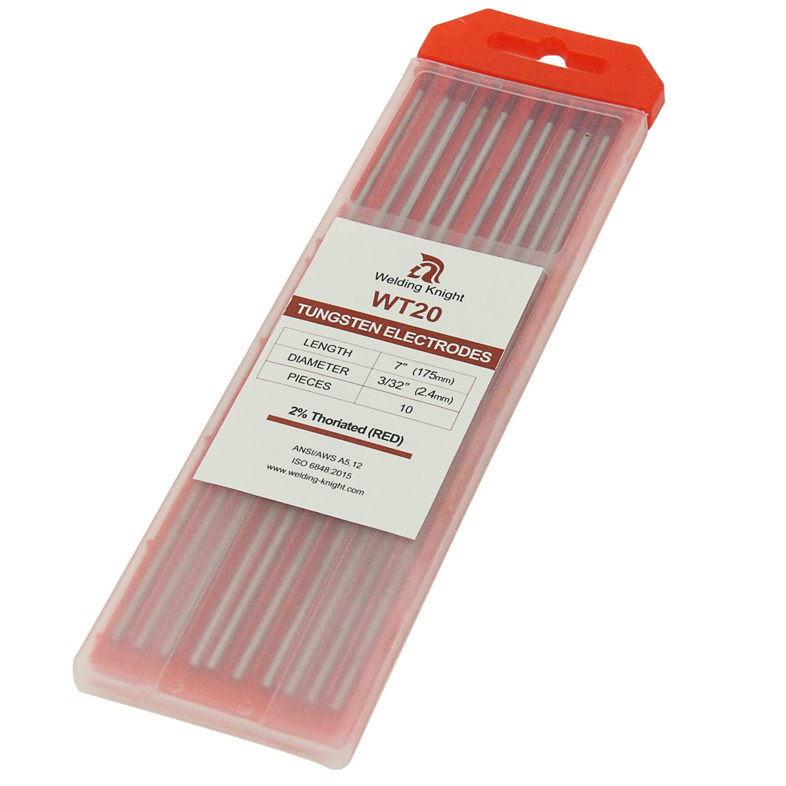 Welding Knight TIG Welding WT20 Tungsten Electrodes 2% Thoriated Red 10pk (3/32")