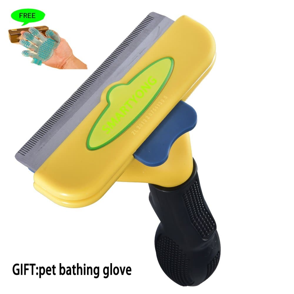 SMARTYONG Pet Grooming Brush and Tool for Dogs, Self Cleaning Slicker Brush for Short to Long haired Pets with Safety Blade,Pet Deshedding Tool and Dramatically Reduce Pets Shedding Hair