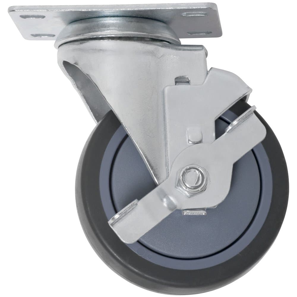 Heavy Duty TPR Rubber Caster Wheel with Swiveling Top Plate w/Brake - 4-Inch - 250 lb. Load Capacity - Non-Marking for use in Hospitals, Food Service, & Other Institutional Applications