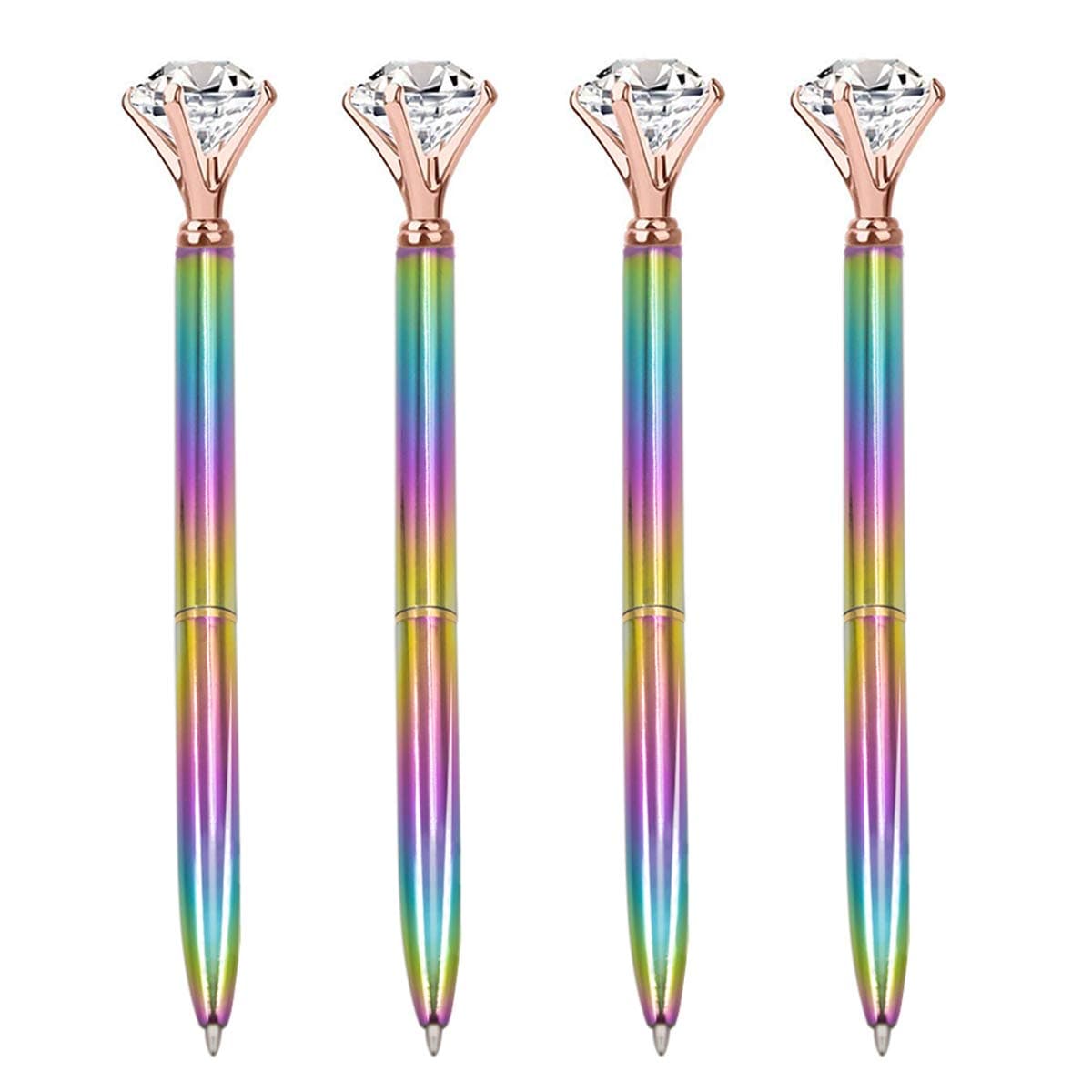Diamond Ballpoint Pens,4 Pieces Rainbow Big Diamond Fancy Pens for Women Rhinestones Crystal Metal Black Ink Ball Point Pens Girly Pen Writing Gift Pens Office Home Supplies(C)