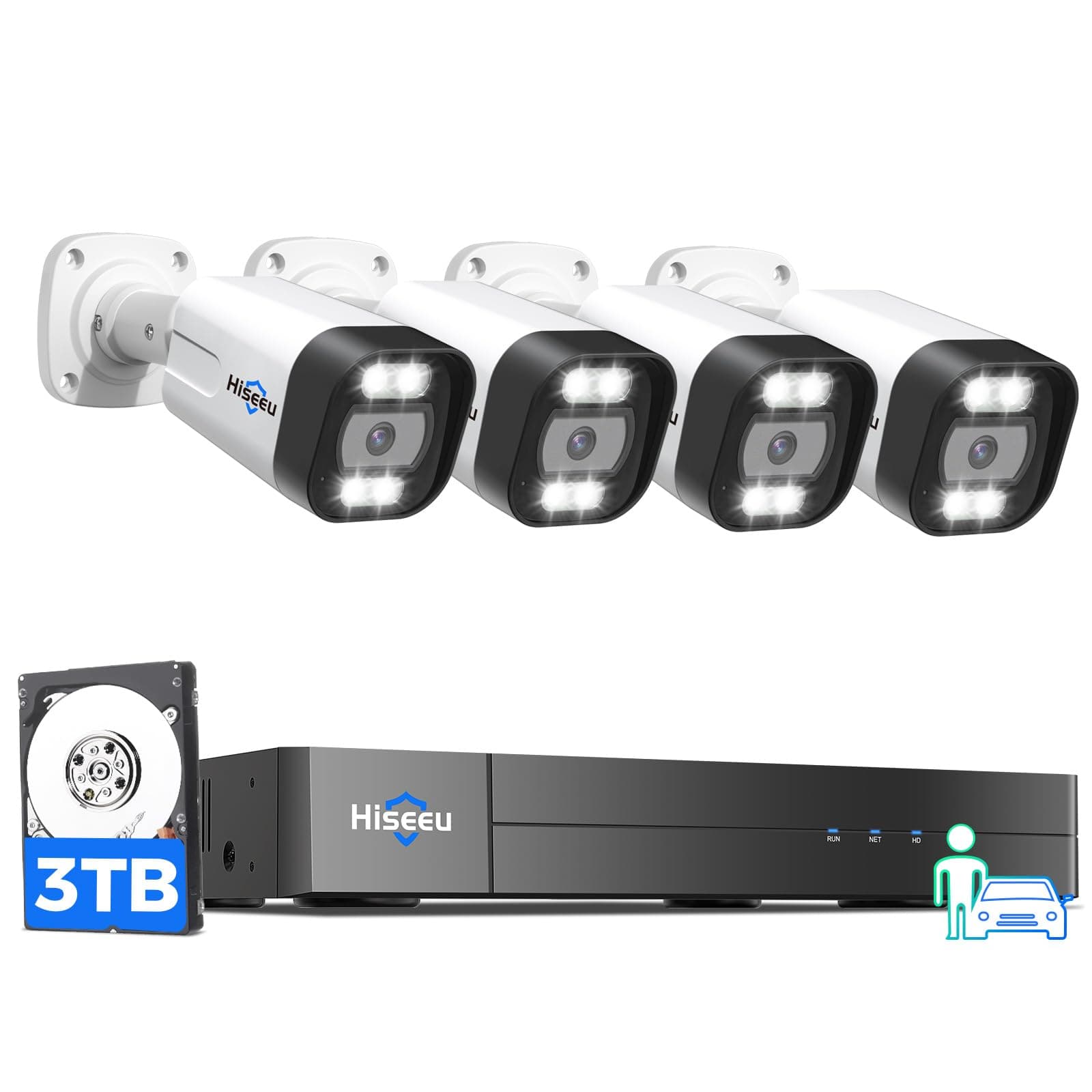 Hiseeu 4K PoE Security Camera System, 8 Ports 16CH PoE NVR with 4 x 5MP IP Security Cameras for Outdoor, Waterproof, Intelligent Playback Detection, 1TB Hard Drive, Surveillance Kits