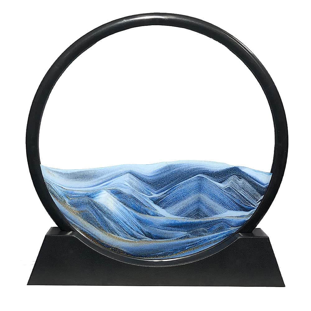 Aoderun Moving Sand Art Picture Round Frame Sandscapes in Motion Blue Ocean Deep Sea Sand Art Relaxing Toy Desktop Home Office (7")