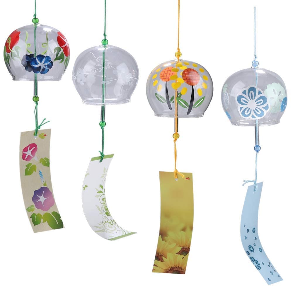 FalytemowJapanese Wind Chimes Flowers Small Wind Bells Handmade Glass Japanese Style Pendant for Birthday Gift Home Decors