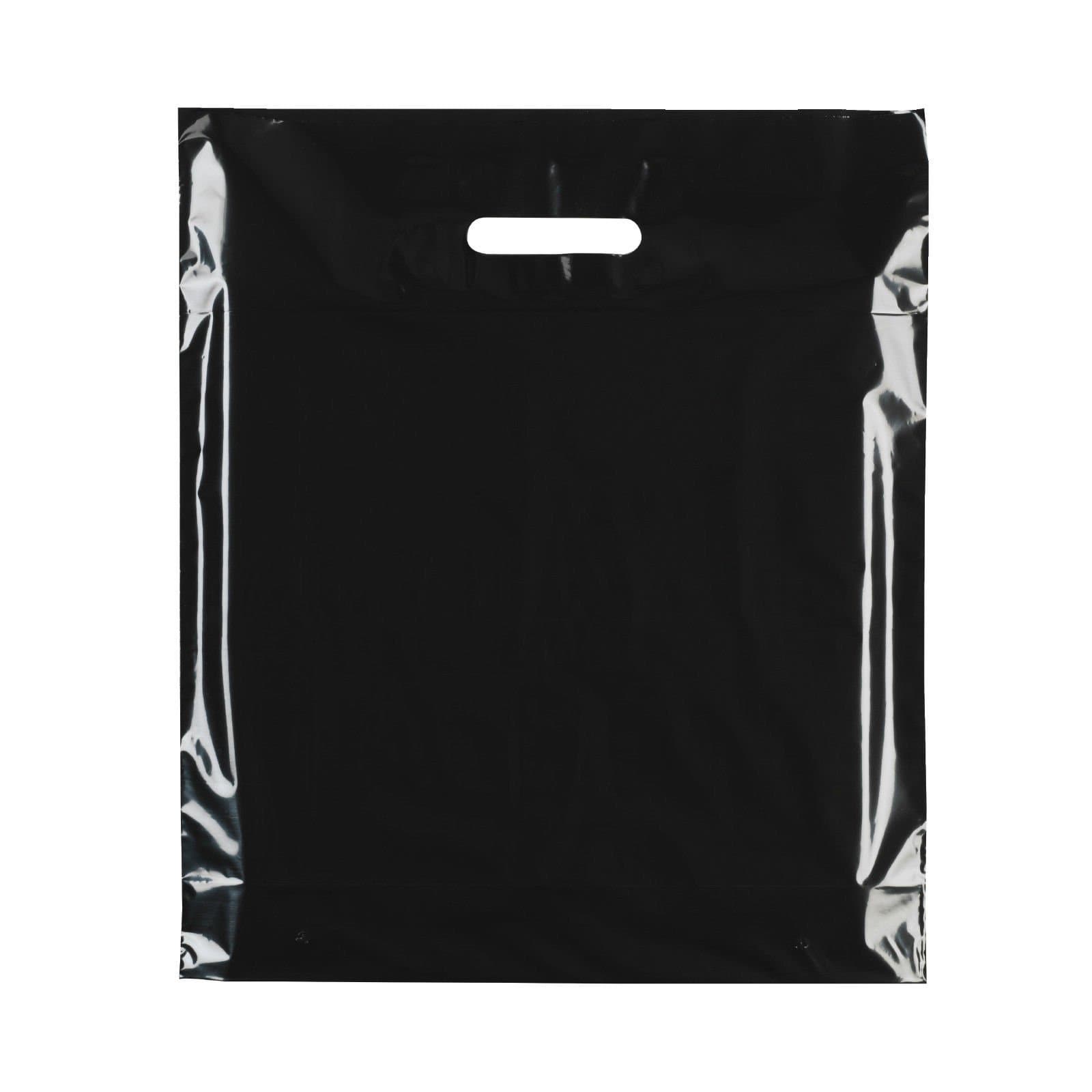 100x PLAIN BLACK 15"X18"+3(38.1cm x 45.72cm) PLASTIC CARRIER BAGs - Modern Printed Strong Gift shopping Bags