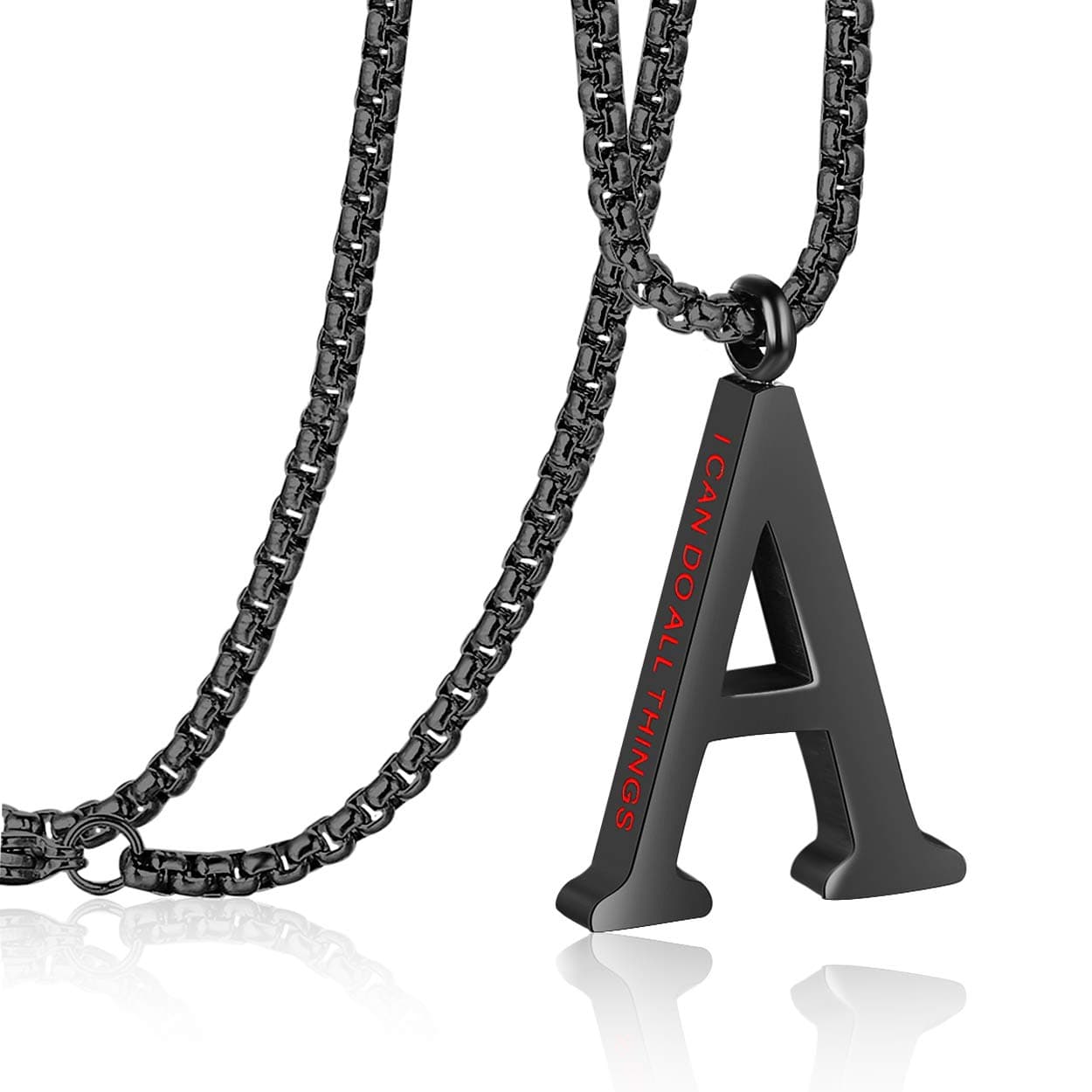 Initial 26 Large Letter A to Z Pendant Necklaces for Teens Women Men Big Alphabet Personalized Charm Necklace 24 Inch Chains 'I CAN DO All Things' on Back