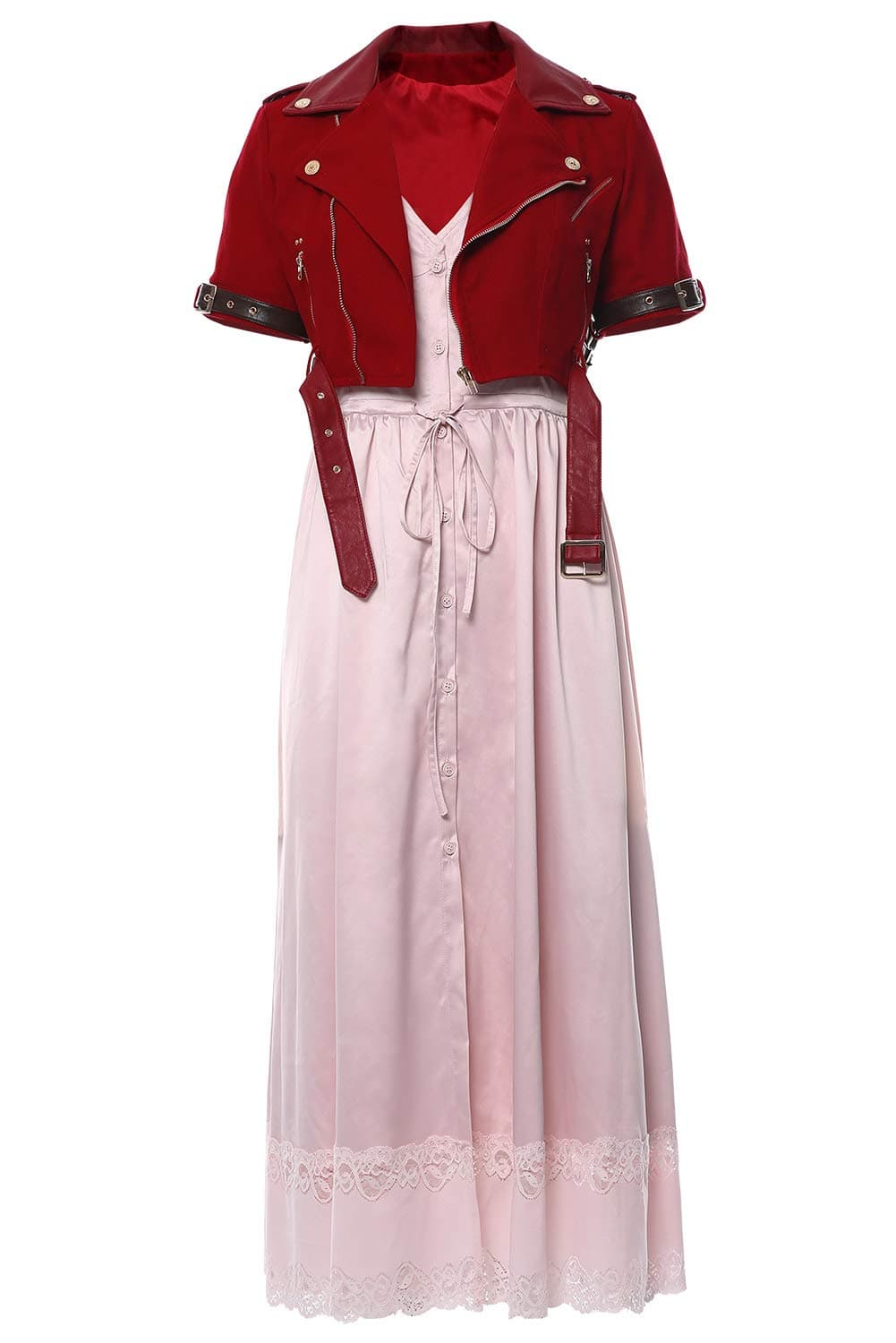 COSTHAT Aerith Gainsborough Cosplay Costume FF VII 7 Remark Halloween Red Jacket Dress for Women