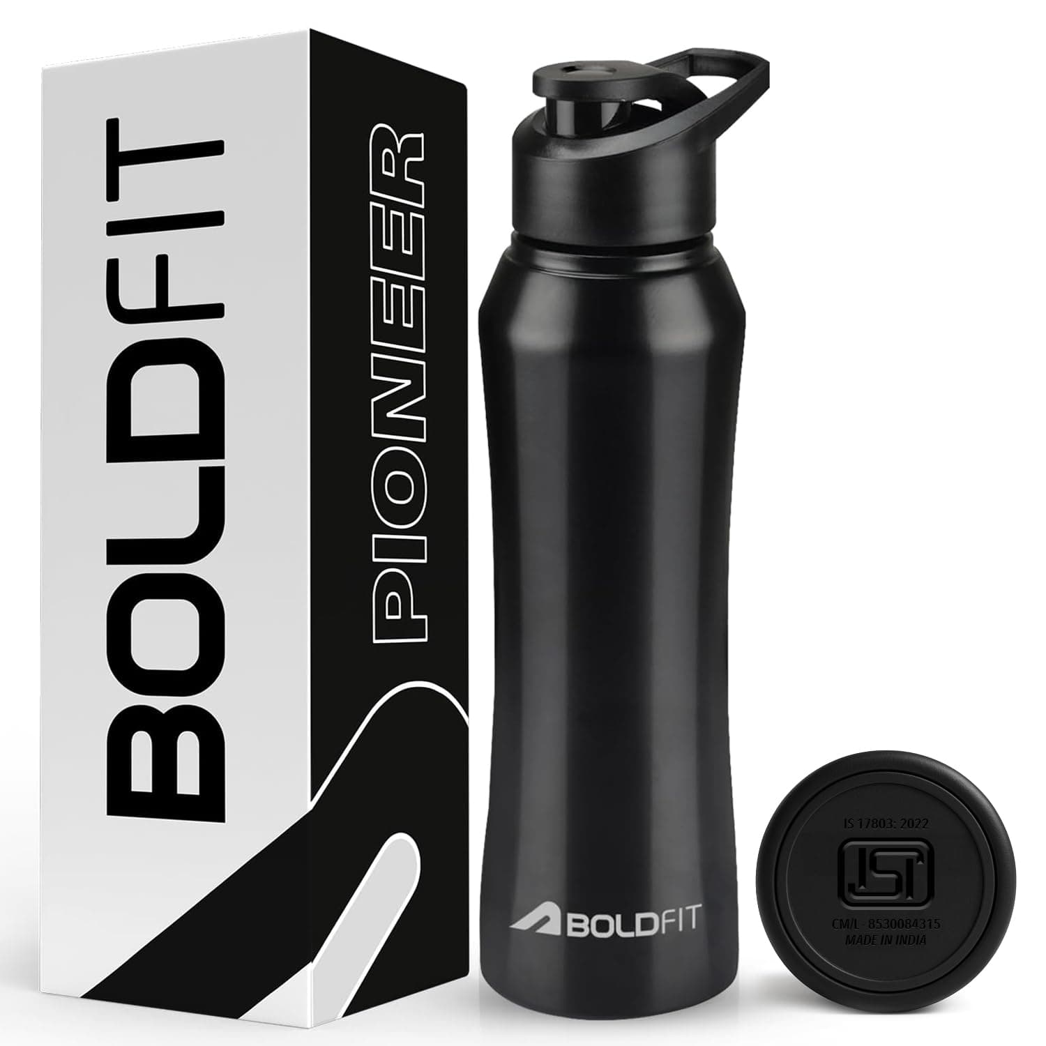 Boldfit Stainless Steel Water Bottle 1 Litre, Leakproof, Rust Free, 1000 ml, Black, Reusable, Pioneer Style, Perfect for Office, Gym, Travel, Outdoor Activities