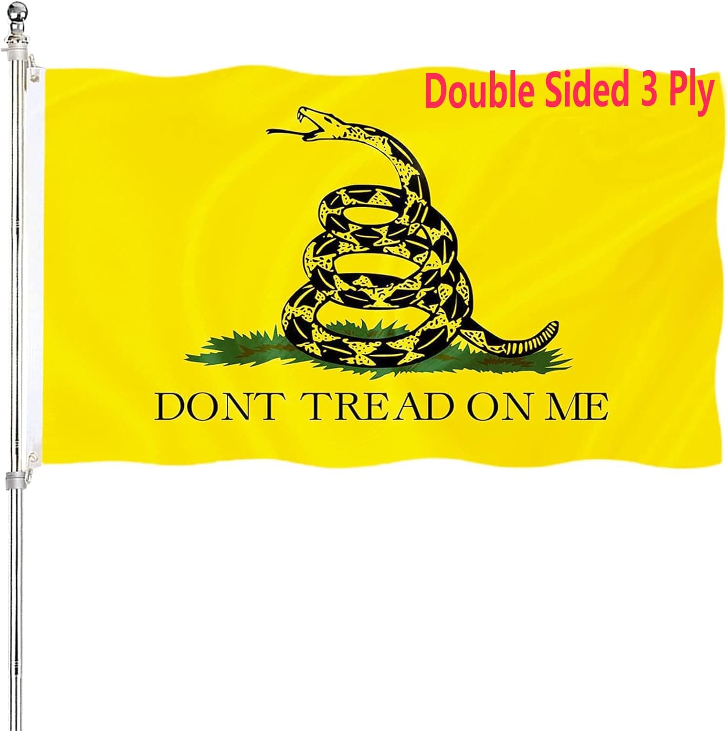 Dont Tread On Me Flag 3x5 Outdoor 240D Heavy Polyester Duty Double Sided 3 Ply Gadsden Flag Vibrant Colors ​Durable Canvas Header with 2 Brass Grommets Tea Party Rattle Snake Banner